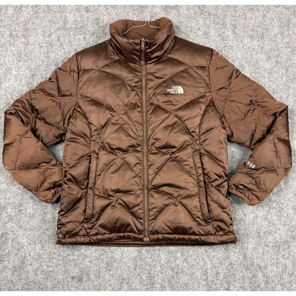 The North Face Womens Brown 550 Down Puffer Jacket Diamond Quilt XL